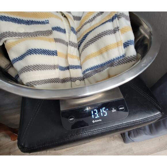 O’Neill Fleece Shacket Striped Cream Yellow Navy Snap Front Cozy Retro Casual - Picture 12 of 12